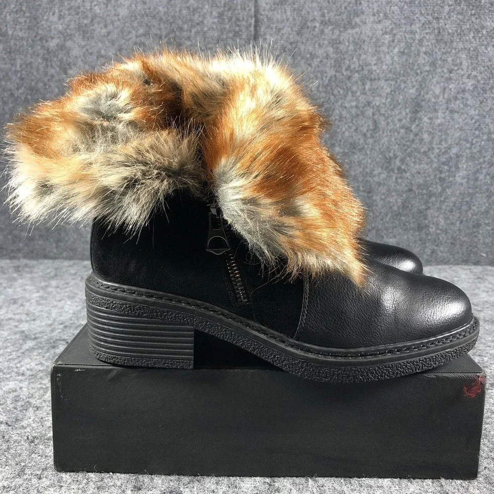 Patrizia by Spring‎ Step Boots Womens Size 6 Black Saige-B Faux Fur Ankle Zip
